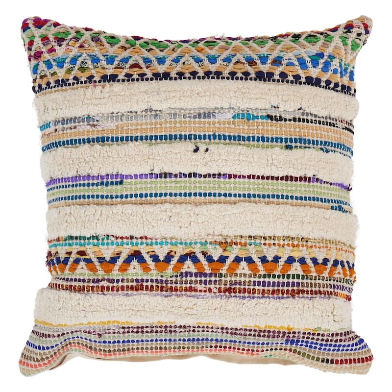 Sevita White Chevron Striped Multi Throw Pillow 18 inch