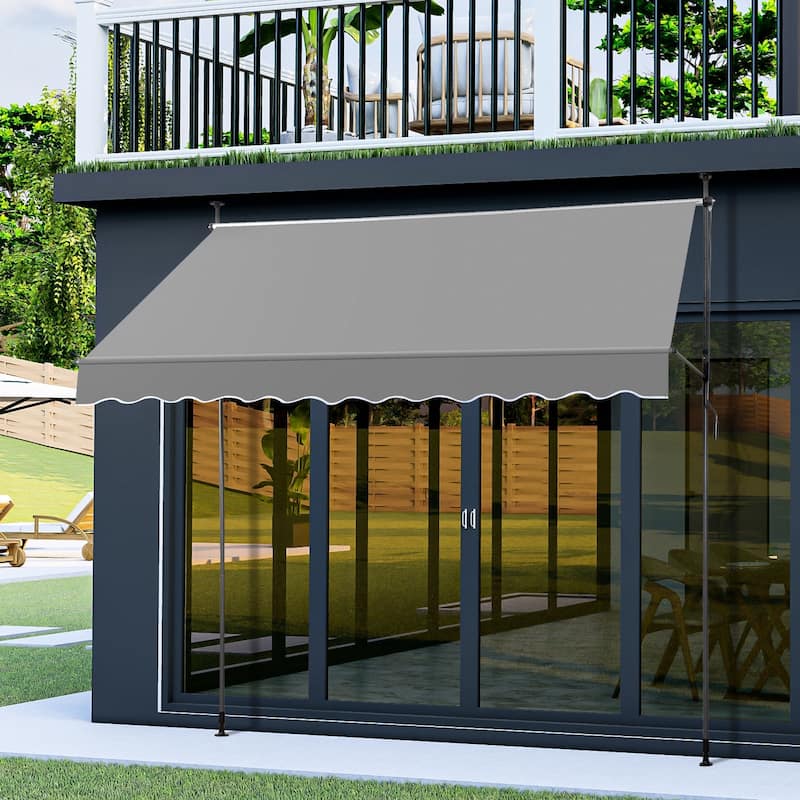 Retractable Patio Awning with 180g PU-Coated Polyester Fabric Aluminum and Steel Frame Adjustable 0 to 90 Degrees