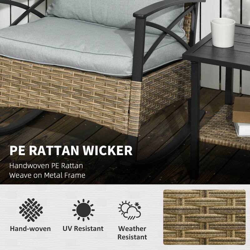 3 Piece Patio Rocking Chair Set - Grey