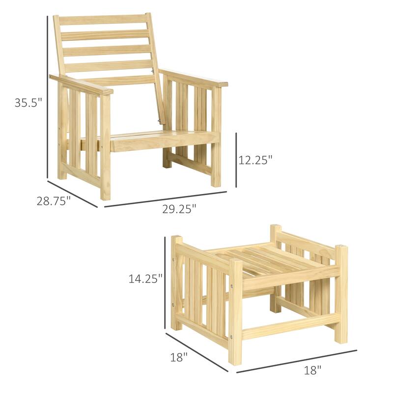 2 Piece Cushioned Outdoor Sofa Chair with Footrest