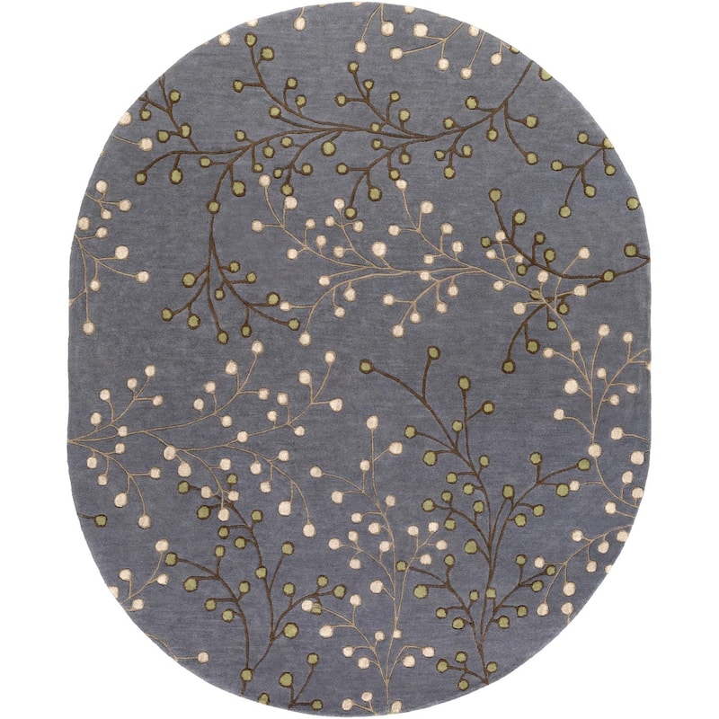 Livabliss Athena French Country Floral & Botanical Hand Tufted Area Rug - 6' x 9' Oval - Slate