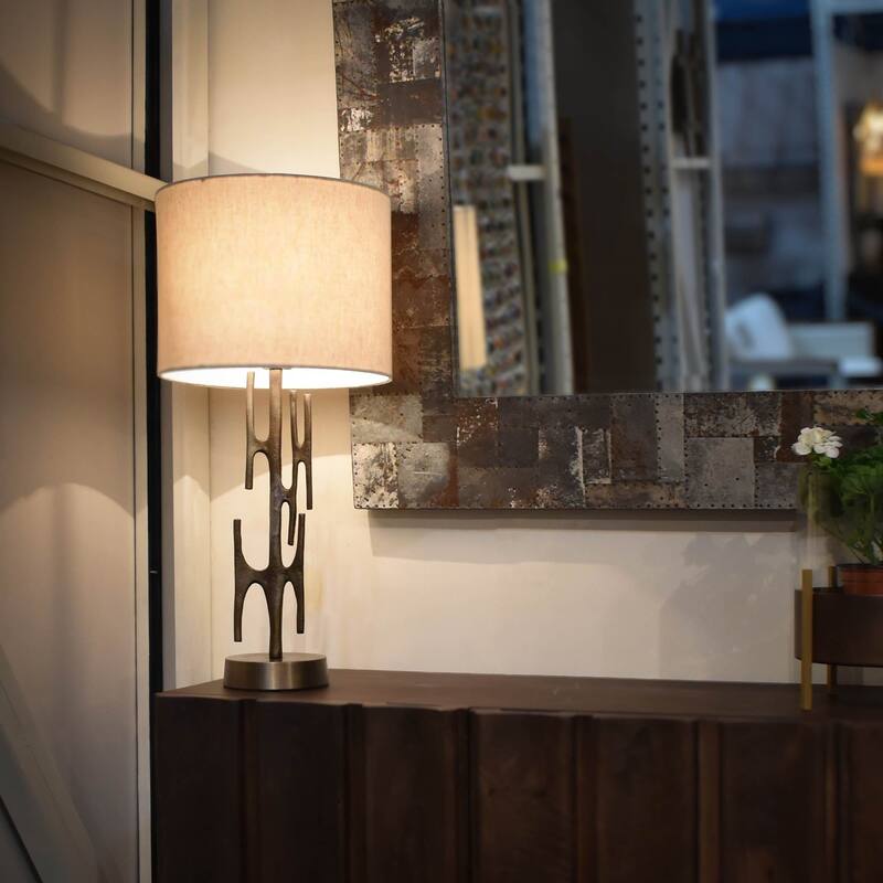 Metal 27" Table Lamp with Fabric Shade, Brass