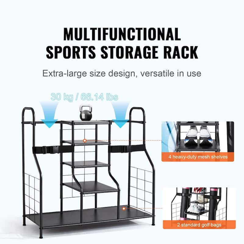Golf Storage Garage Organizer Outdoor Sport Gear and Toy Storage with Baskets & Hooks