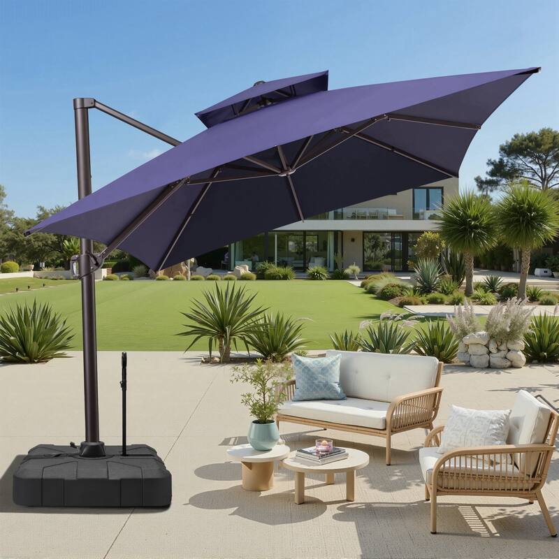 13 x 10ft Outdoor Patio Cantilever Offset Umbrella with Base - Navy Blue
