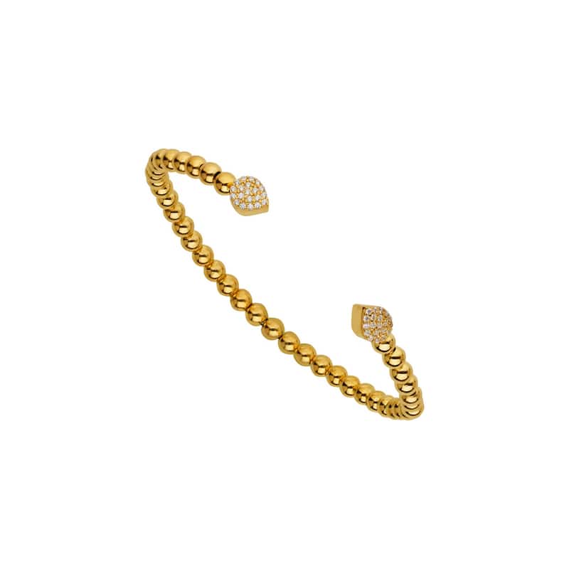 Curata 925 Sterling Silver Yellow Gold Plated Cubic Zirconia Tear-drop Endcap Adjustable Cuff Bracelet