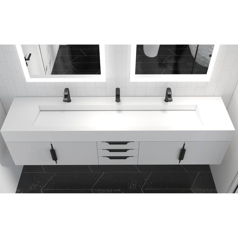 Nile 84" Wall Mounted Bathroom Vanity Set w/ White Top