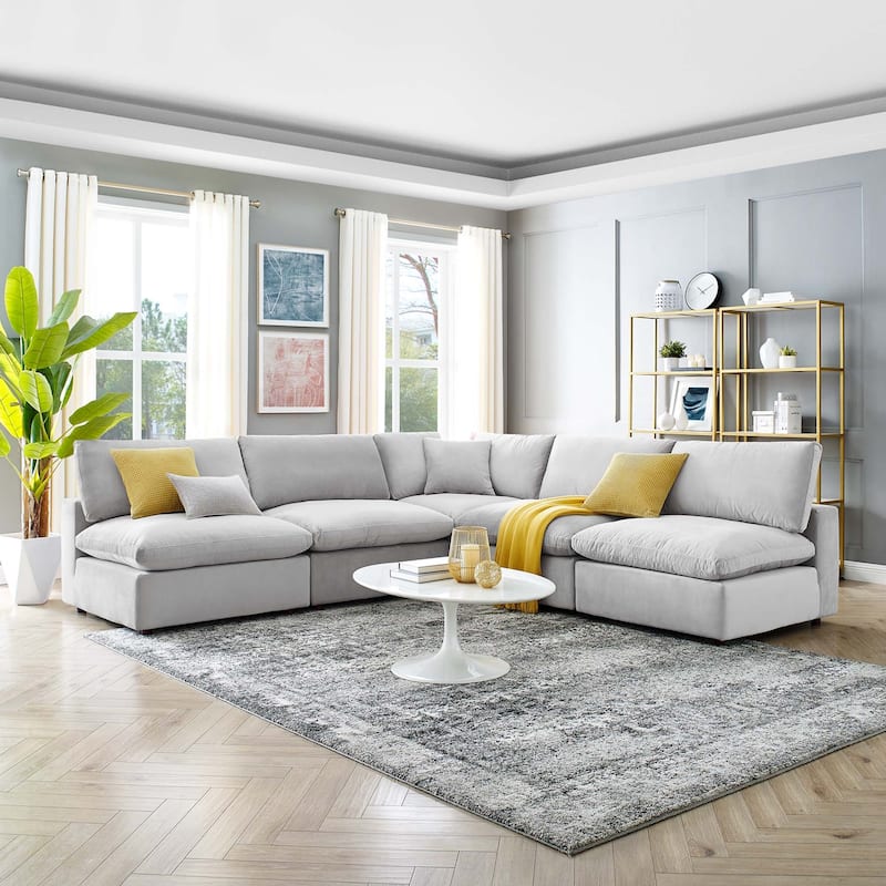 Commix Down Filled Overstuffed Velvet 5-Piece Sectional Sofa