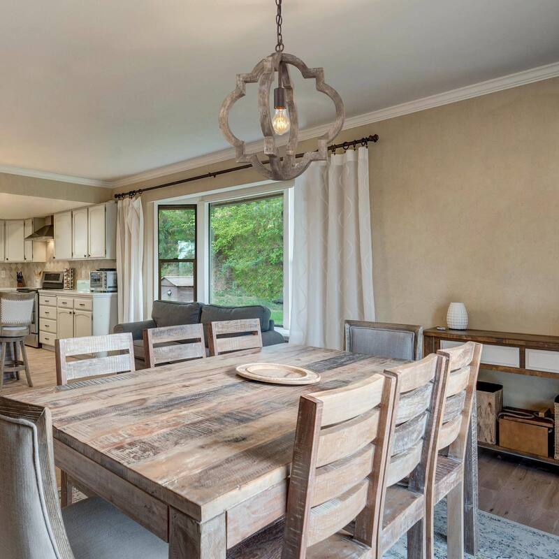 Farmhouse 1-Light Wood Lantern Chandelier Kitchen Island Pendant Lights - D 16"x H 17.5"