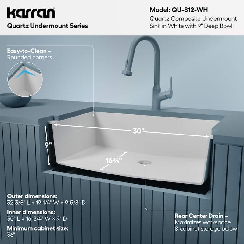 Karran Undermount 32.5 in. Large Single Bowl Quartz Kitchen Sink
