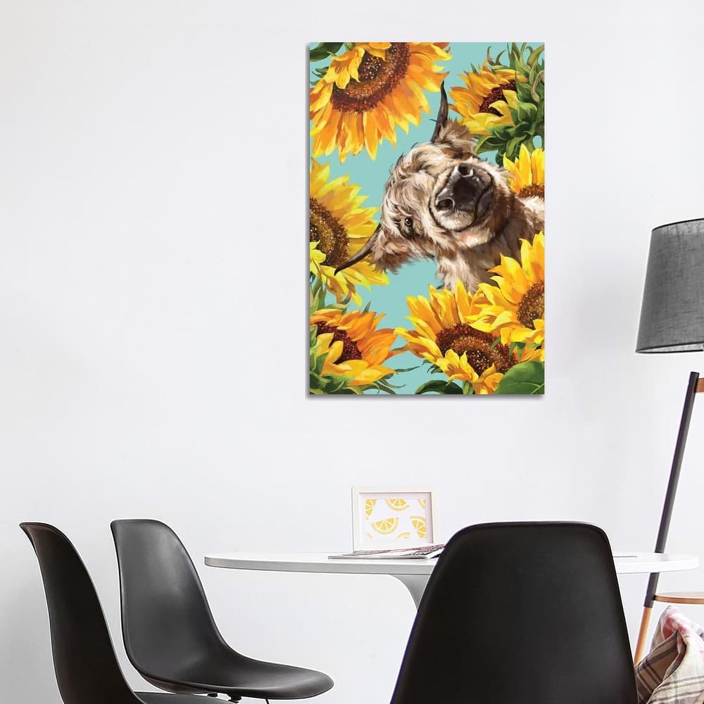 iCanvas "Highland Cow With Sunflower" by Big Nose Work Canvas Print