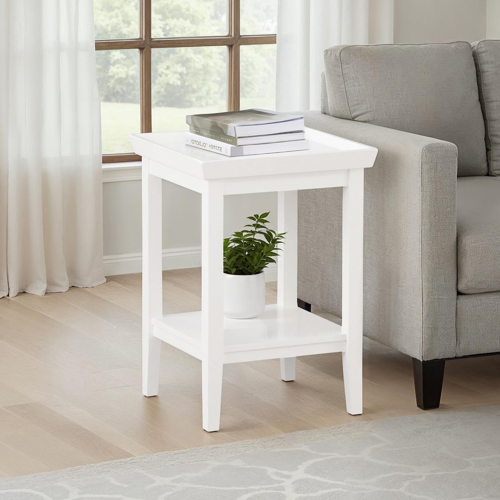 End Table with Raised Edge Tray Top and Lower Shelf, Rubberwood Accent Table for Storage, Display and Organization - 18
