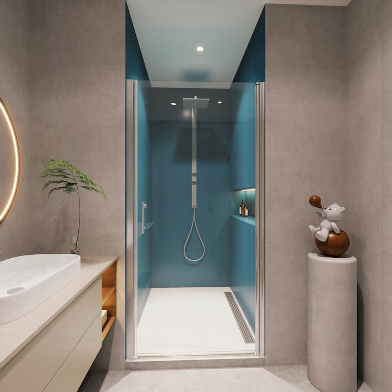 Versatile Pivot Shower Door with Advanced Features for Enhanced Bathroom Experience - Chrome