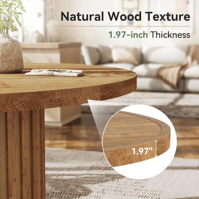 47" Solid Wood Round Farmhouse Pedestal Dining Table Kitchen Table for 4-6 - 47" L × 47" W × 29.5" H