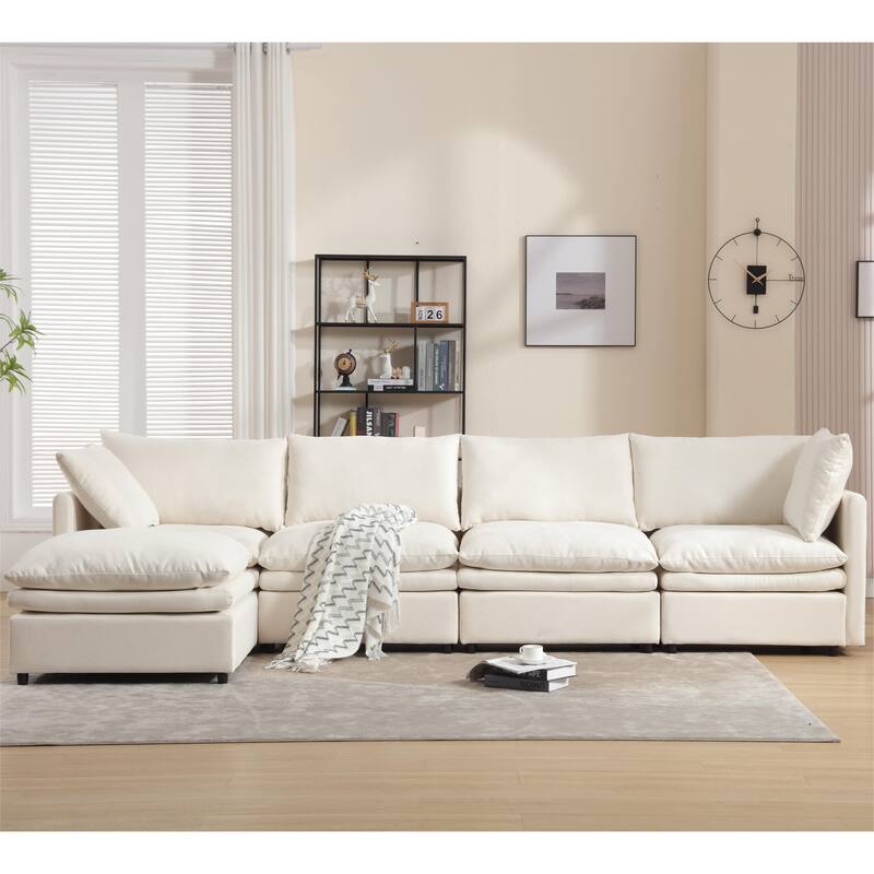Flexible U-Shaped Modular Sofa with Reversible Cushions, Seating for 5