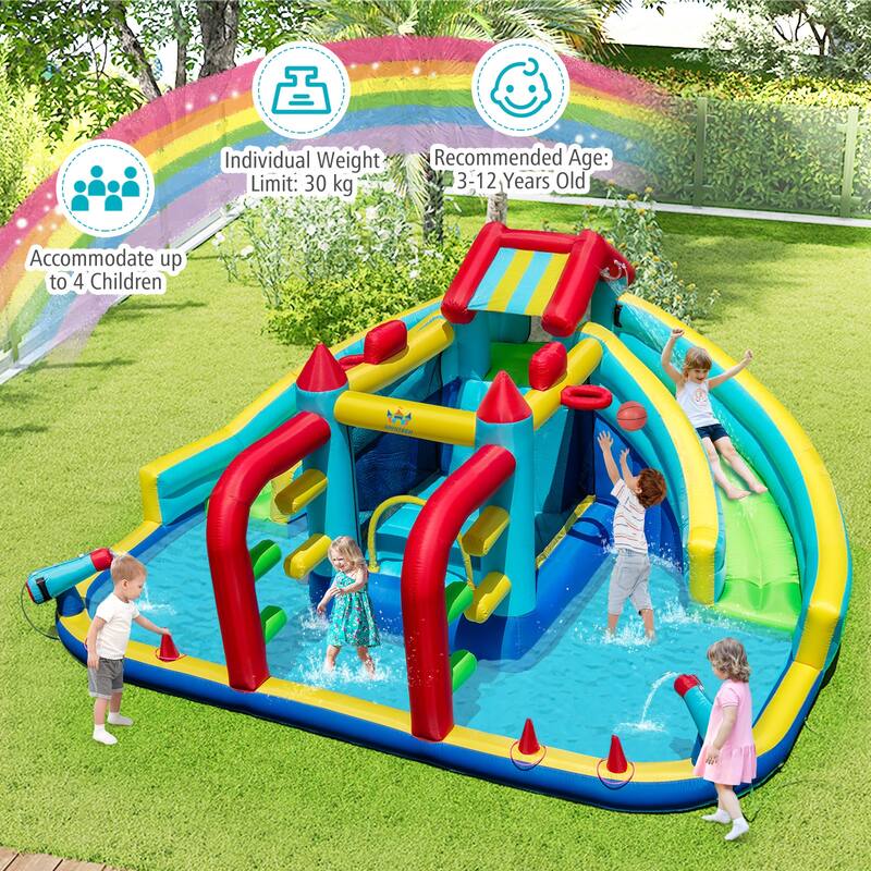 Inflatable Outdoor Kids Water Slide with Slides Bounce Area Shooting Games and Obstacle Challenges