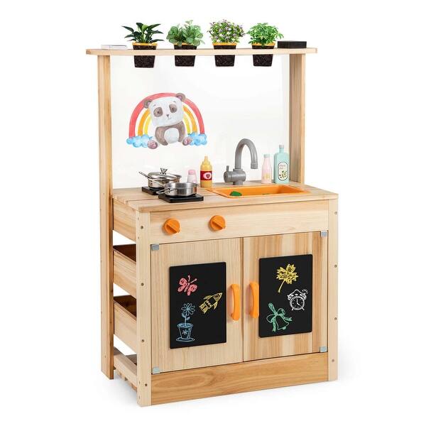 slide 2 of 6, Mud Kitchen Fir Wood Outdoor Play Kitchen Toy for Toddlers Natural