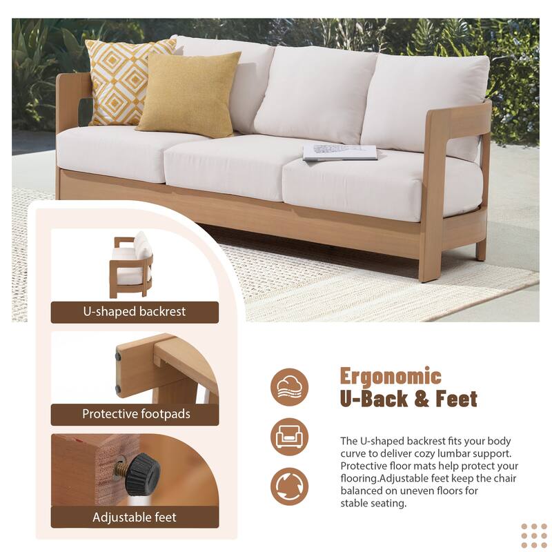 Outdoor 3-Seat Outdoor Sofa Solid Wood Eucalyptus