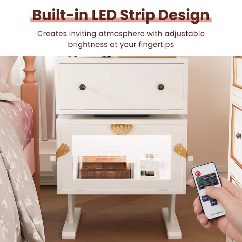 Nightstand with Rotating Drawer and LED Light Strip