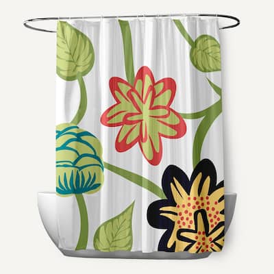 71 x 74-inch Tropical Floral Print Shower Curtain