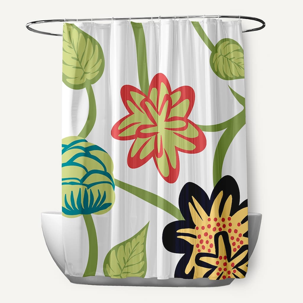 71 x 74-inch Tropical Floral Print Shower Curtain