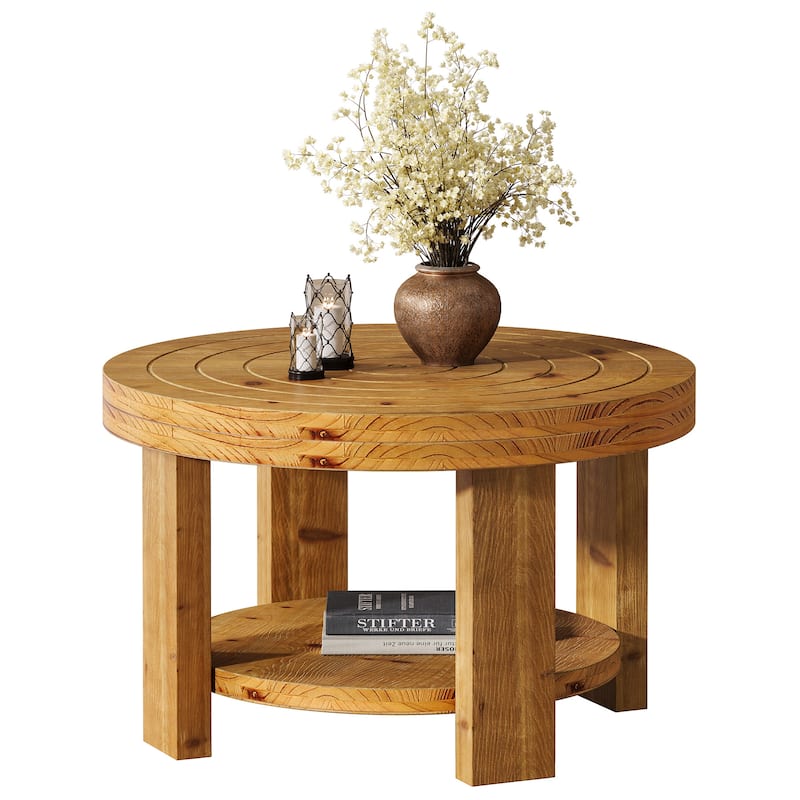 Solid Wood Coffee Table with Shelf Storage, Living Room Center Accent Tea Table