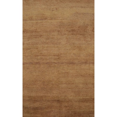 Hand Knotted Oriental 100% Wool Carpet Modern Solid Brown Gabbeh Area Rug - 7' 8'' X 5' 2''