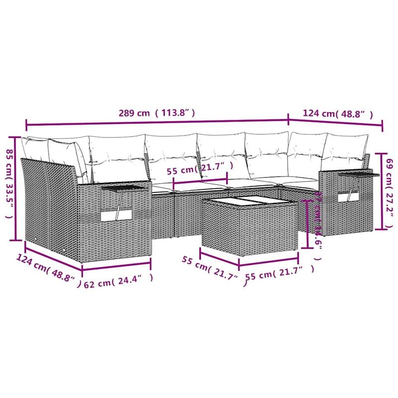 vidaXL Patio Sofa Set with Cushions Outdoor Furniture 8 Piece Poly Rattan - 24.4 x 24.4 x 27.2