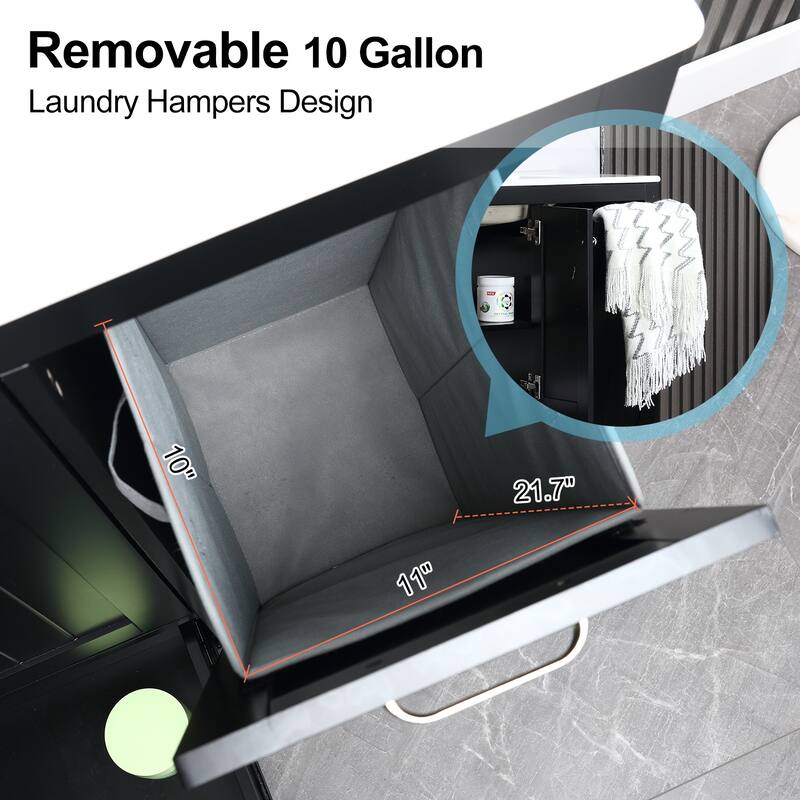 36" Bathroom Vanity Sink Combo with Laundry Hamper Ceramic Sink Storage Cabinet