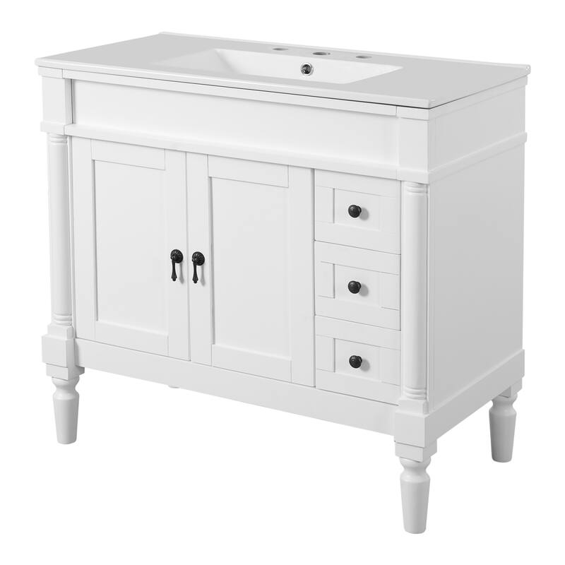 GDFStudio - Hellie 36" Modern Bathroom Vanity with Ceramic Sink - Soft-Close Doors, Drawers & Adjustable Storage