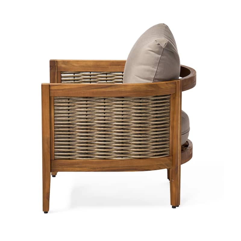 Burchett Outdoor Acacia Wood and Wicker Club Chairs (Set of 2) with Optional Sunbrella Cushions by Christopher Knight Home