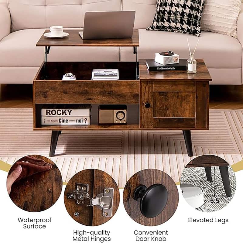 Lift Top Coffee Table Storage w/ Hidden Compartment Cabinet Open Shelf