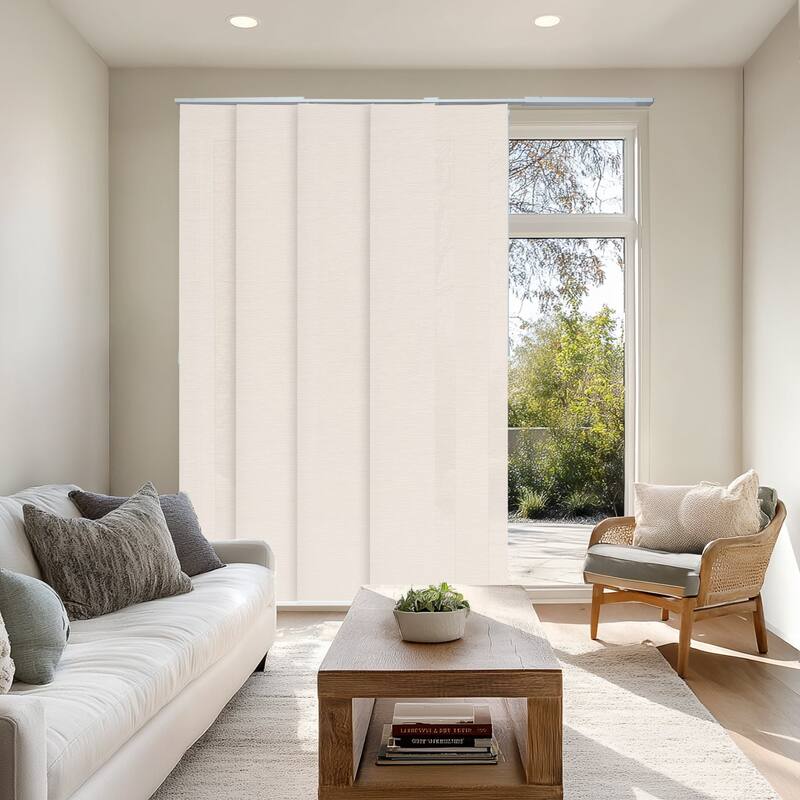 CHICOLOGY Adjustable Sliding Panels, 4-Rail Track, Vertical Blinds, Pation Door Curtain, Room Divider - Up to 86"W X 96"H - Rose Gold (Light Filtering)