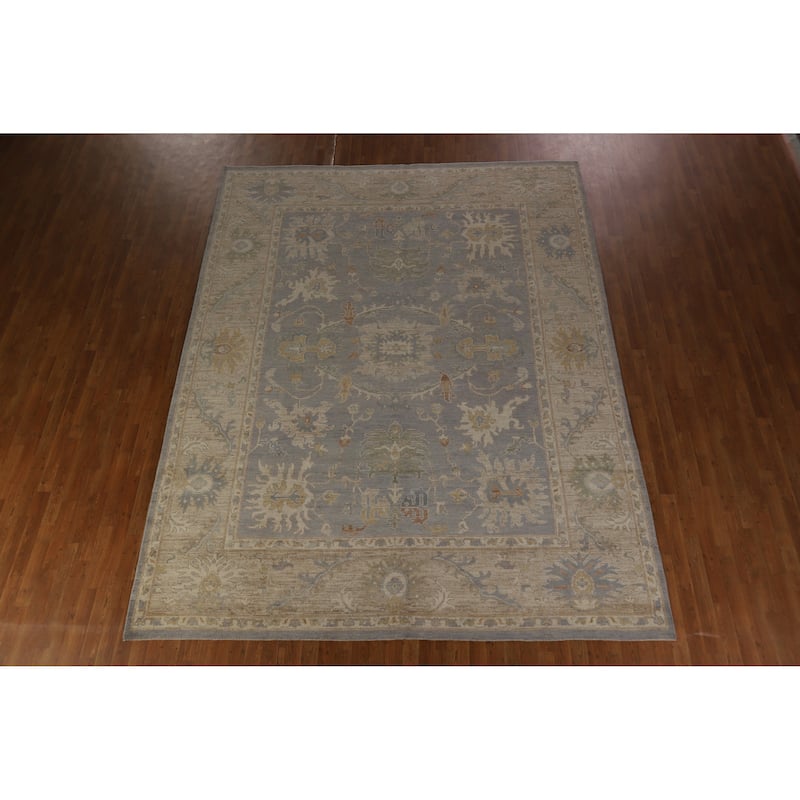 Hand Knotted Oriental 100% Wool Carpet Transitional All-Over Greys & Charcoal Oushak Area Rug - 11' 9'' X 9' 2''