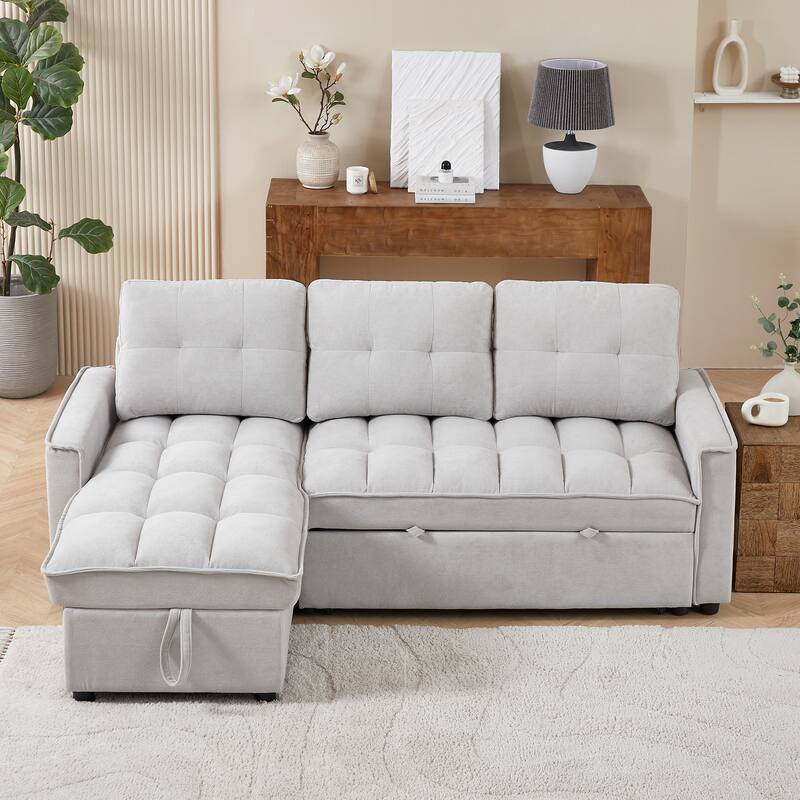L-Shaped Reclining Sofa with Pull-Out Bed, USB Charging Ports and Storage, Arm Side Organizer for Living Room Comfort