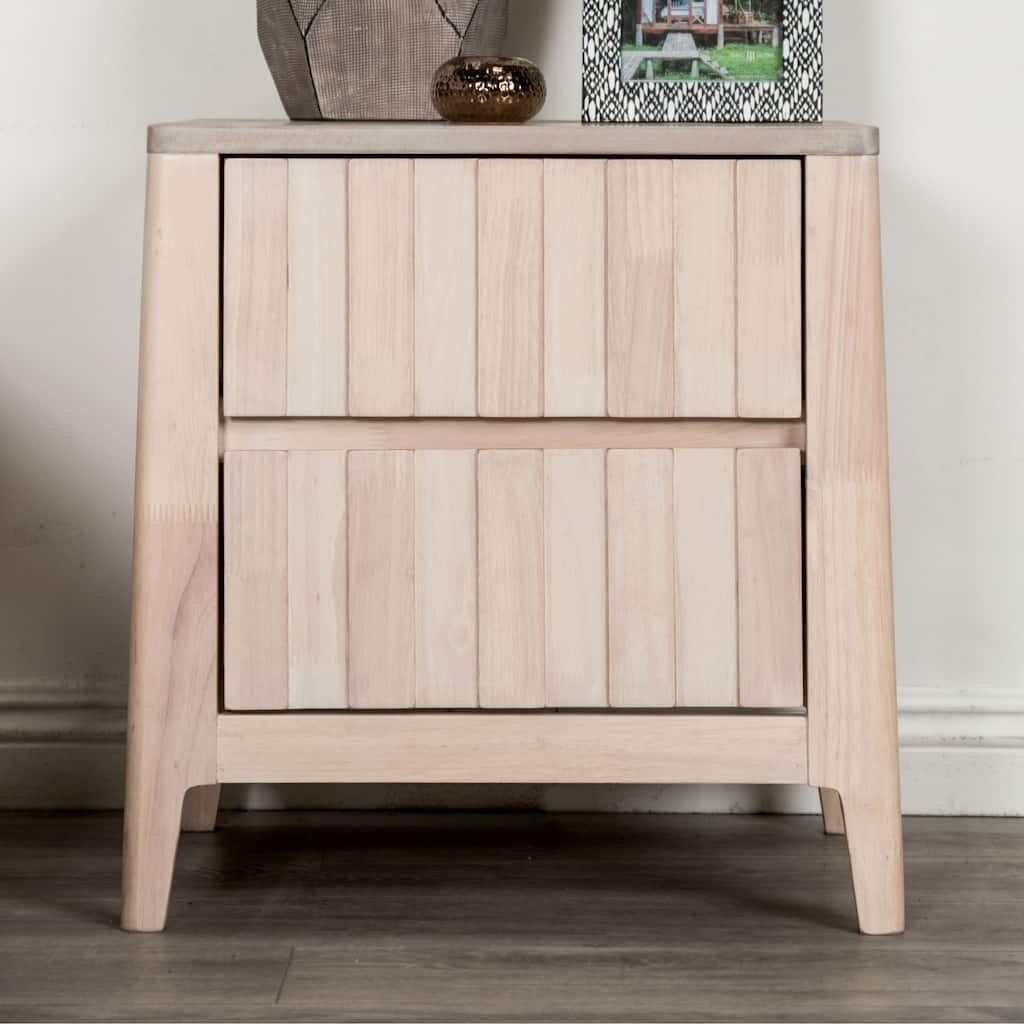 Furniture of America Seren Mid-Century Modern Off-White Solid Wood 2-Drawer Nightstand