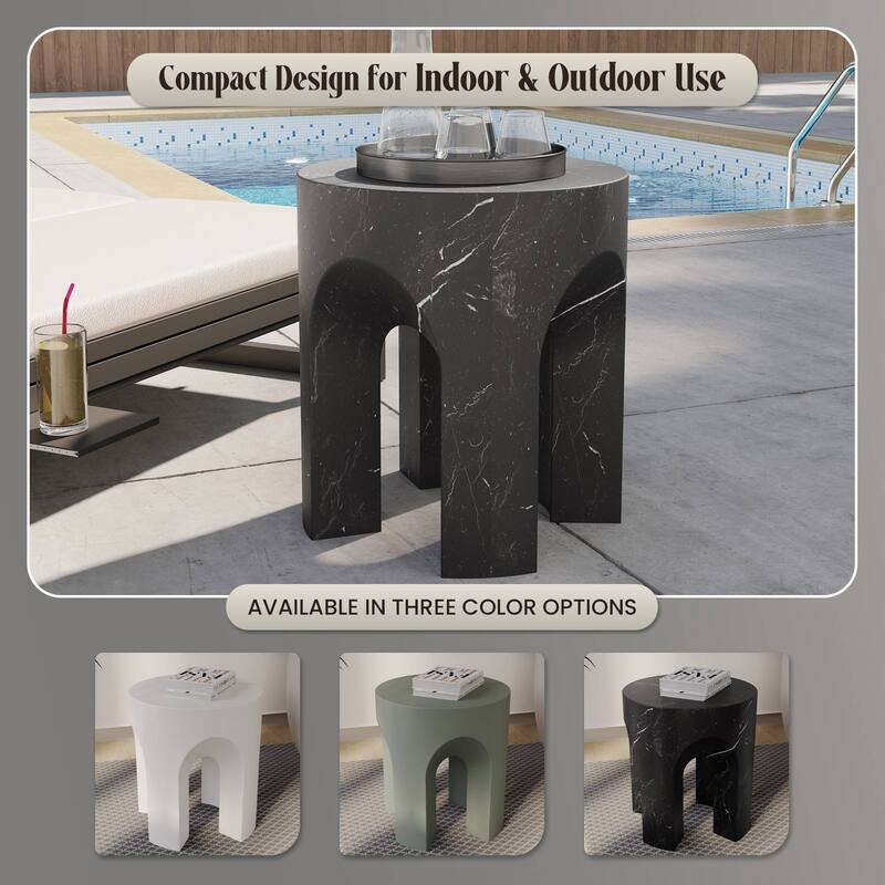 Round Side Table End Table in Fiberstone for Indoor and Outdoor