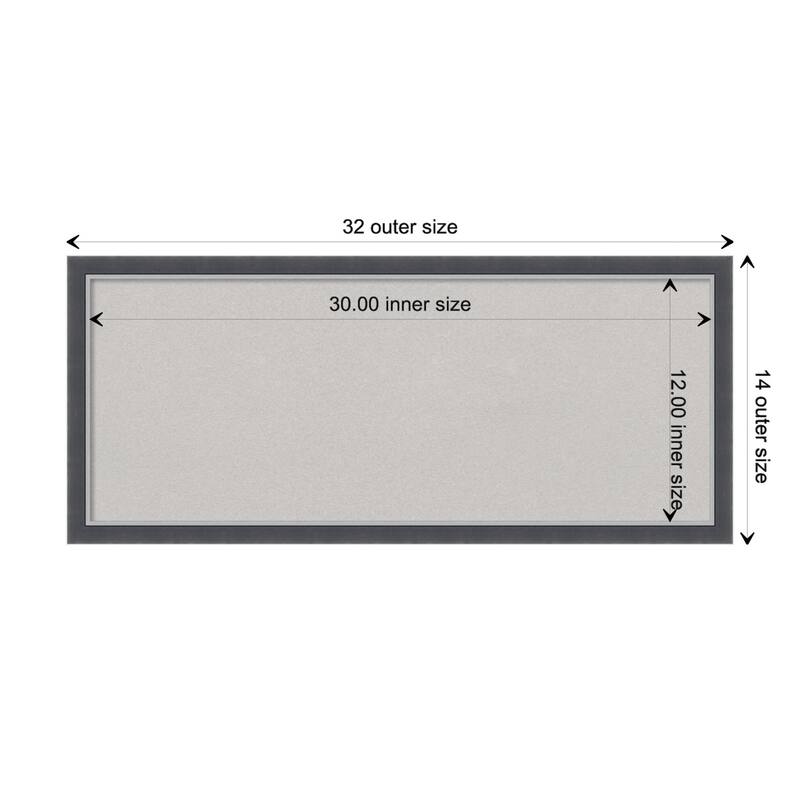 Eva Black Silver Thin Framed Grey Corkboard Bulletin Board - Board Size 30x12
