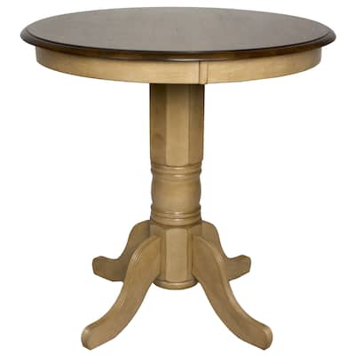 Distressed Two Tone Round Wooden Dining Table - 36" - Brown