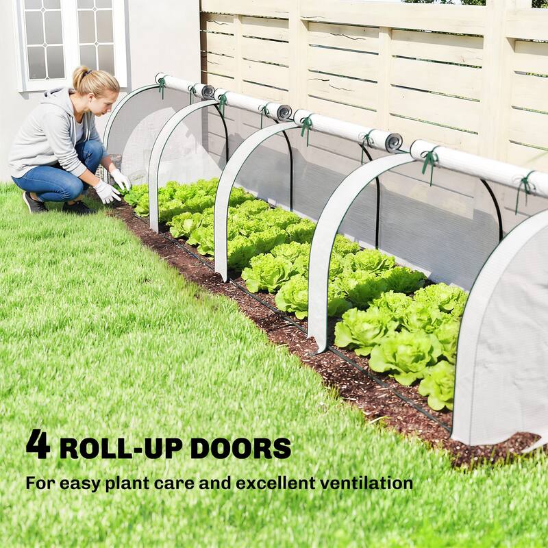 Outsunny Mini Greenhouse, 177.2" x 39.4" x 31.5" Portable Greenhouse with 4 Roll-Up Doors, PE Cover