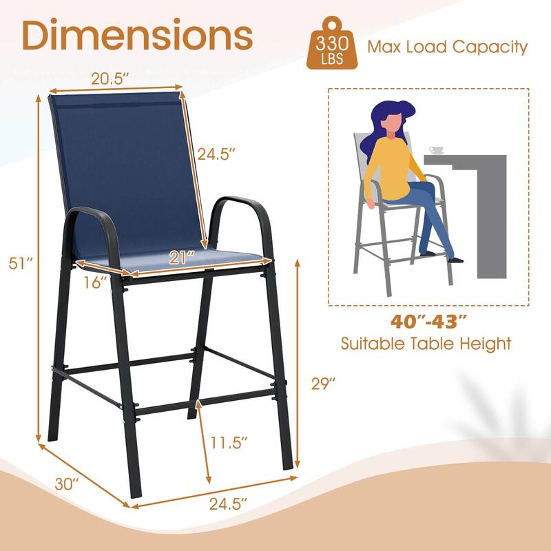 Costway 2 PCS Outdoor Bar Stools 29" Fabric Bar Height Stools with - See Details