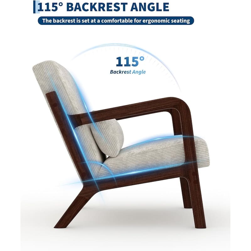 Modern Corduroy Accent Sofa Chair, Lounge Armchair with Lumbar Pillow for Living Room, Bedroom