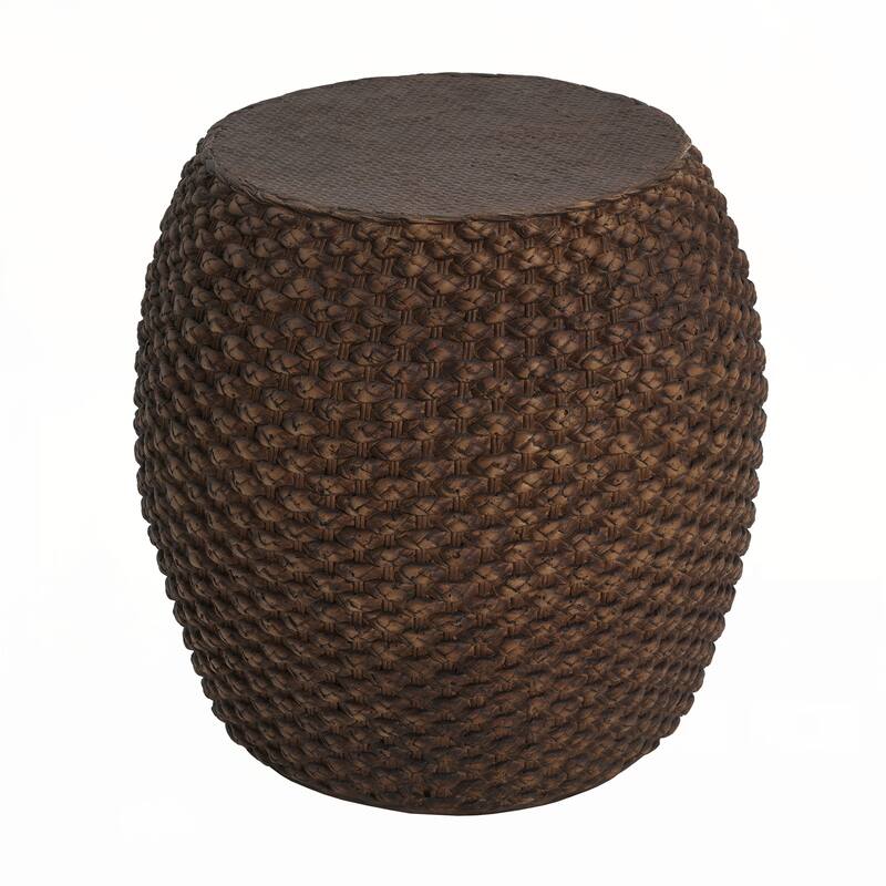 Faux Rattan Side Table for Indoor and Outdoor, Handmade MgO, Brown