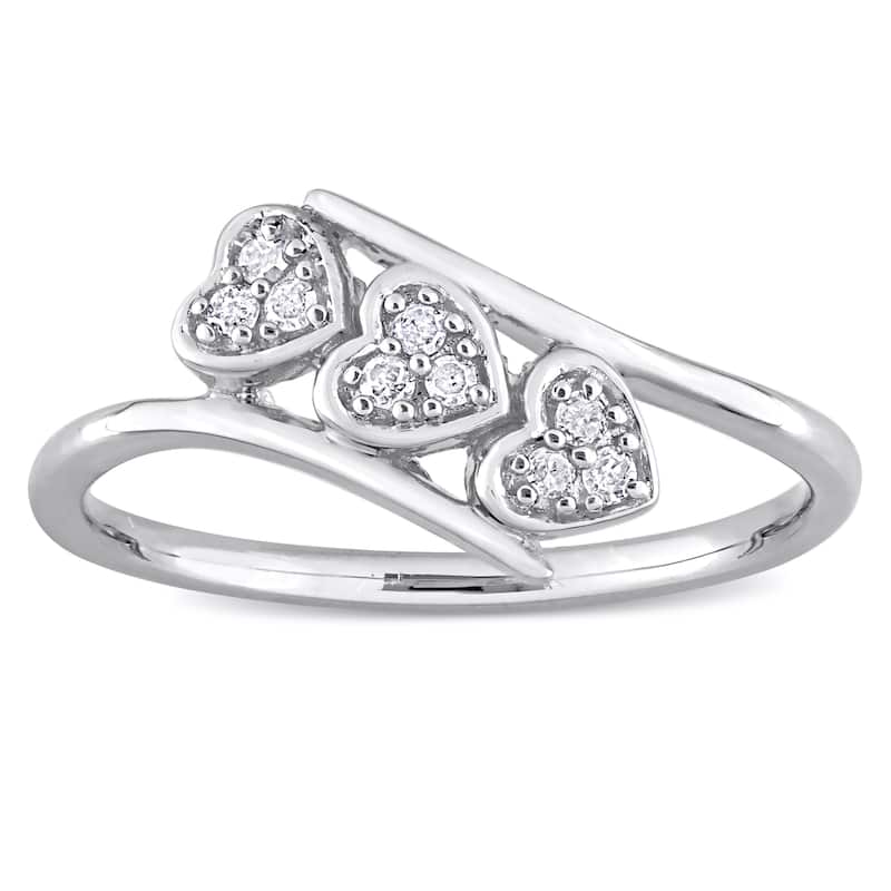 Miadora 1/10ct TDW Diamond Triple Heart Promise Ring in Sterling Silver