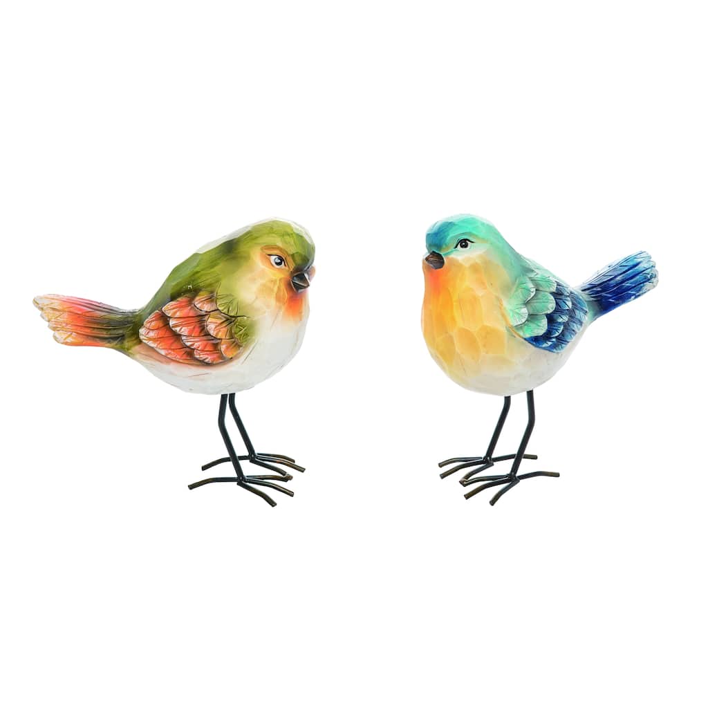 Transpac Resin Colorful Carved Standing Bird Figurines Set of 2 Home Decorations Tabletop Mantel