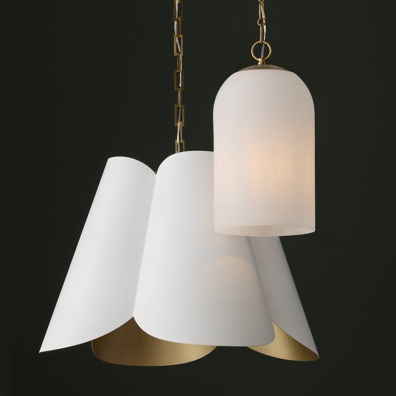 9" W x 18" H 1-Light Capsule Pendant in Matte Brass with Faux Alabaster Glass and Alternating Loop Designer Chain