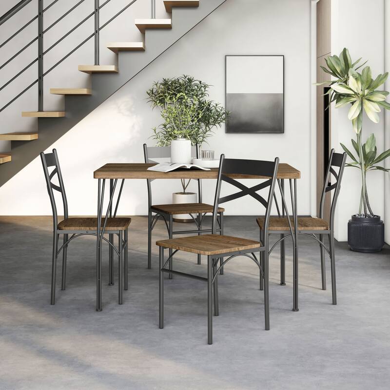 DH BASIC Small Space 4-Person Dining Set by Denhour - Natural/Dark Bronze