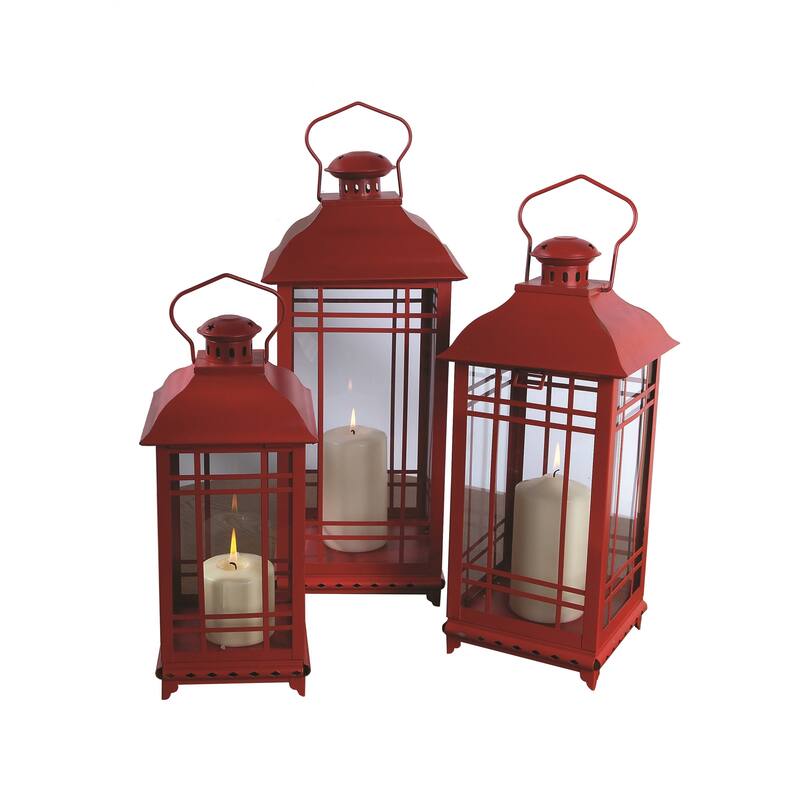 Metal Lantern (Set of 3) - 8 x 8 x 20; 7 x 7 x 17; 5.5 x 5.5 x 14