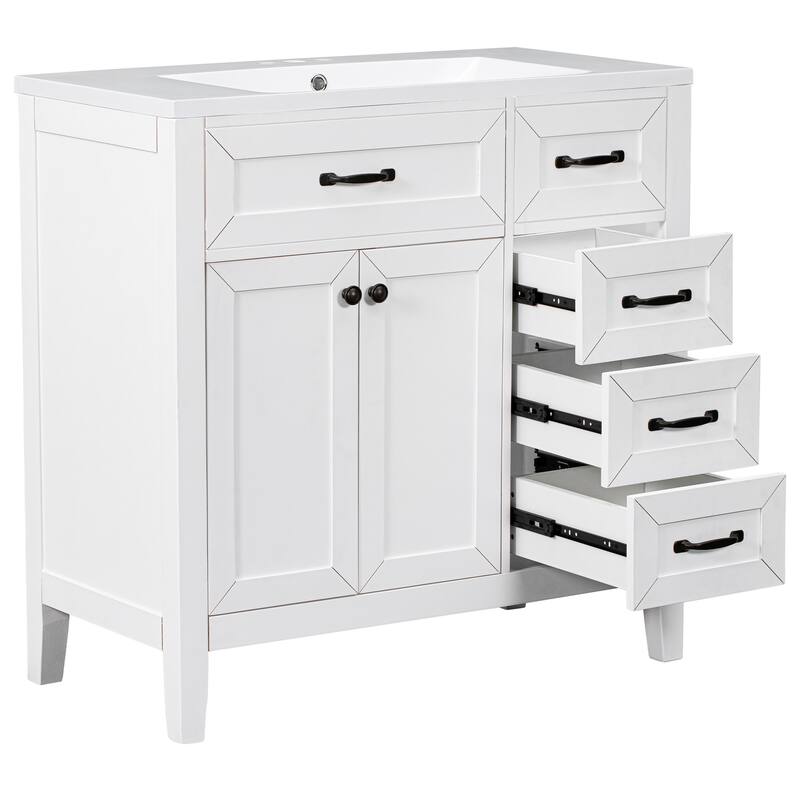 36" Bathroom Vanity with Sink Combo, Black Bathroom Cabinet with Drawers, Solid Frame and MDF Board
