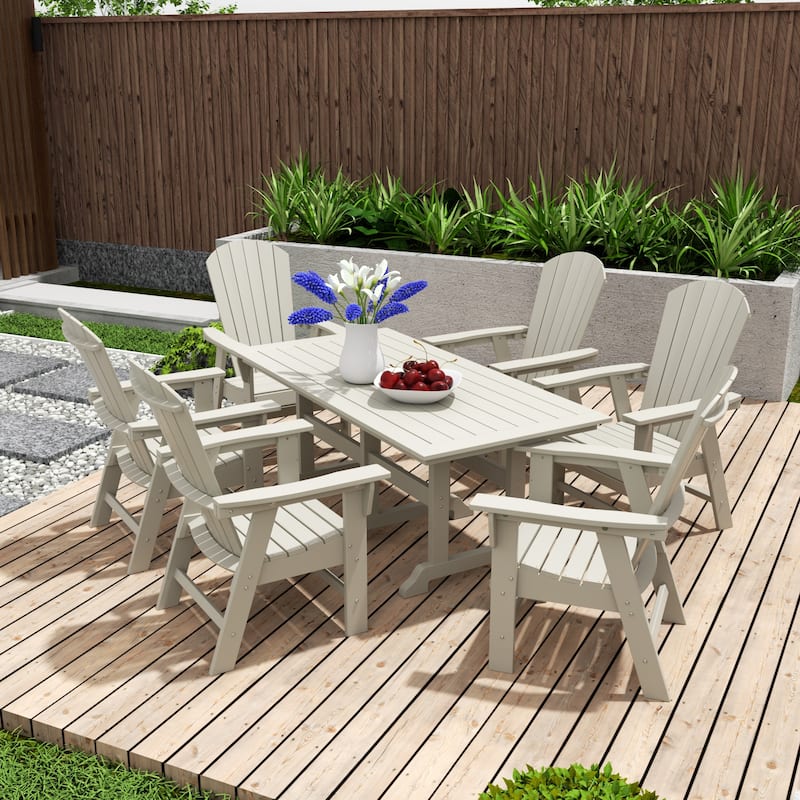 Altura 7-Piece Poly Eco-Friendly All Weather Outdoor Dining Set with Armchairs - Sand