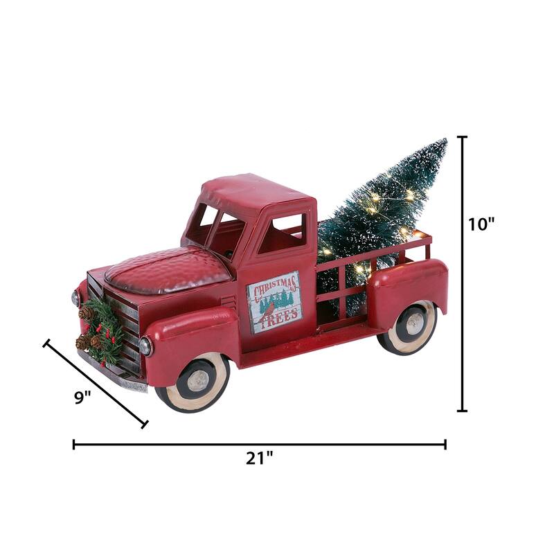 Vintage Red Metal Truck with Lighted Christmas Tree
